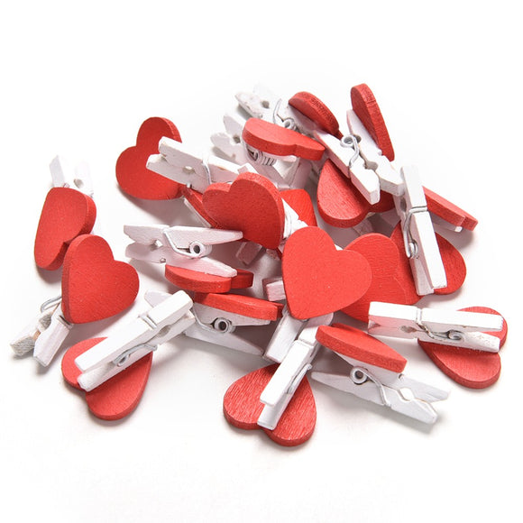 Red Mini Hearts Wooden Pegs