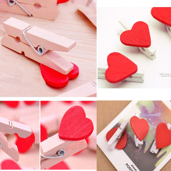 Red Mini Hearts Wooden Pegs
