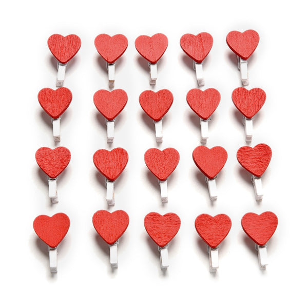 Red Mini Hearts Wooden Pegs